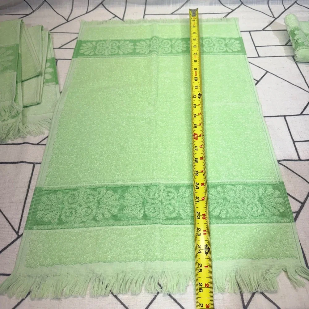 Cannon Monticello Towel Set 3pc Green Vintage Floral Fringe Hand Washcloth